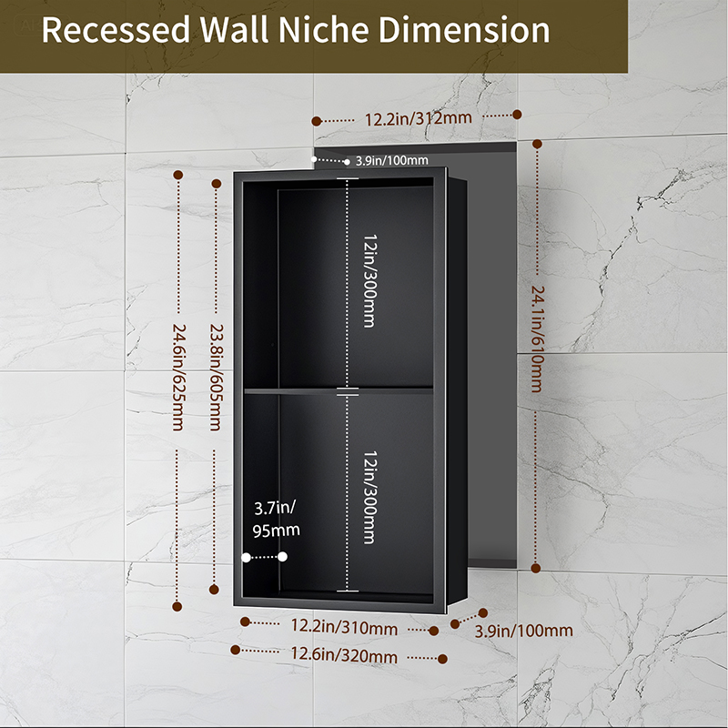 Stainless Steel Shower Niche – 2-Tier Recessed Wall Shelf
