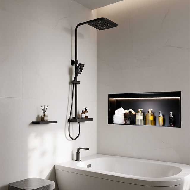 LED Lighted 2-Tier Recessed Shower Niche- Illuminated Wall Shelf for Modern Bathroom Storage