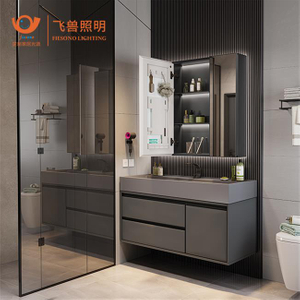 Fiesono Hotel Modern High Quality Stylish Custom Bathroom Aluminum Mirror LED Cabinet 