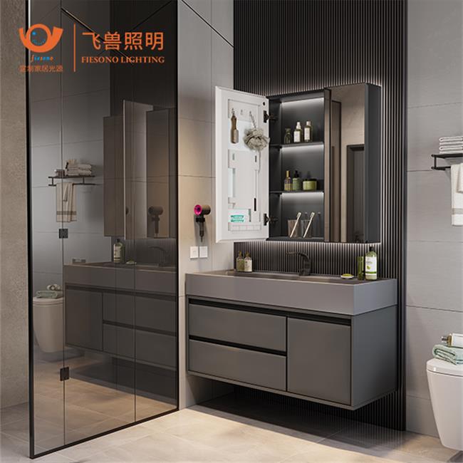 Fiesono Hotel Modern High Quality Stylish Custom Bathroom Aluminum Mirror LED Cabinet 