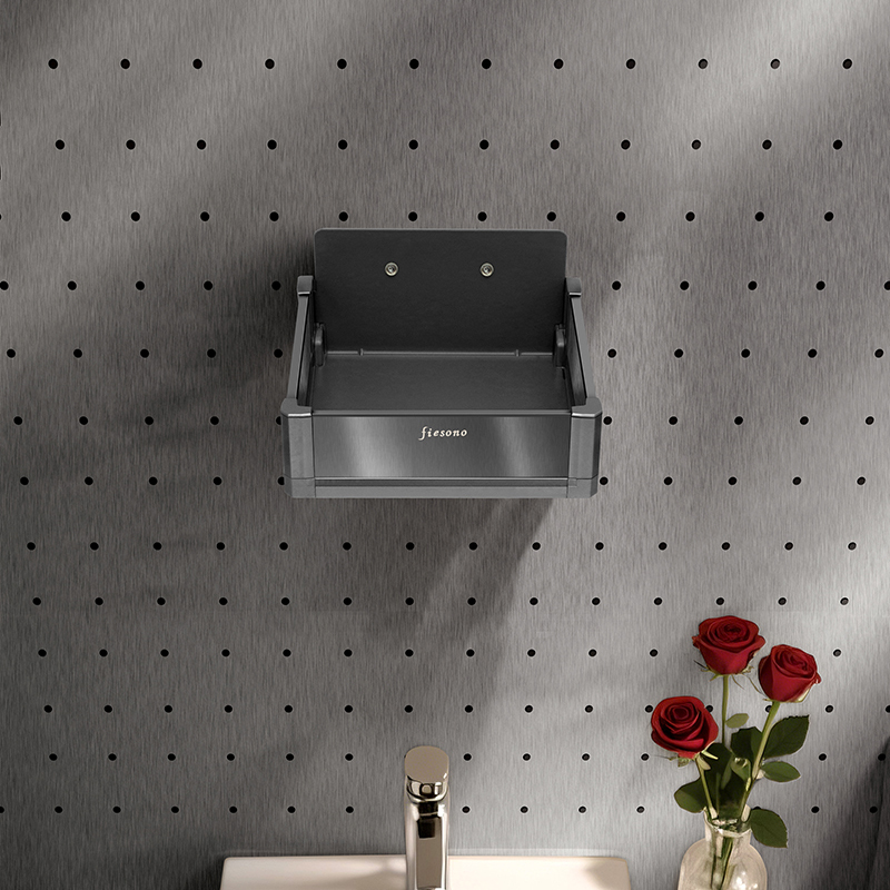 FIESONO Small Square Pegboard Storage Box (Metal + HPL)