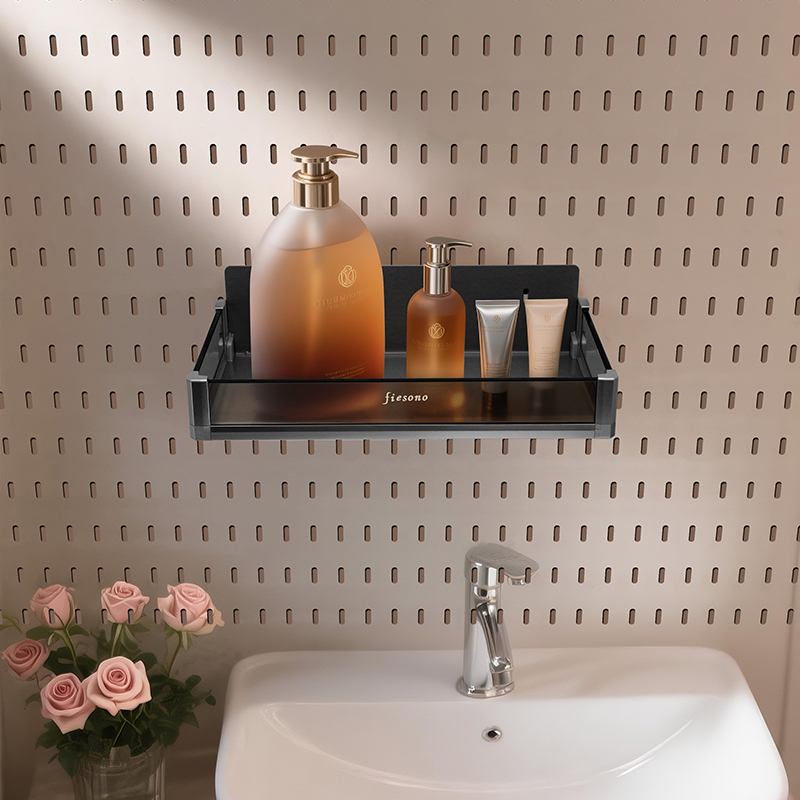 FIESONO Medium-Length Pegboard Storage Box (Metal + Glass)