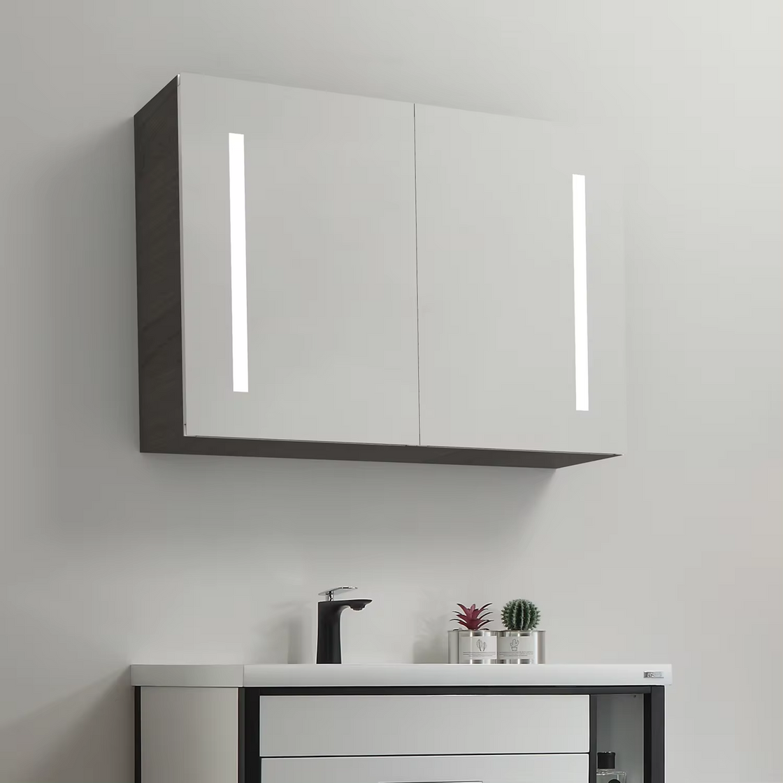 Lighted Heated Waterproof Aluminum Wall Mounted Storage Mirror Led Sensor Toilet Bathroom Medicine Cabinet