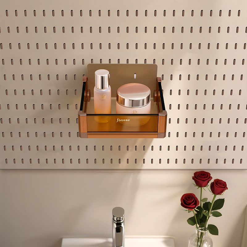 FIESONO Small Square Pegboard Storage Box (Metal + Glass)