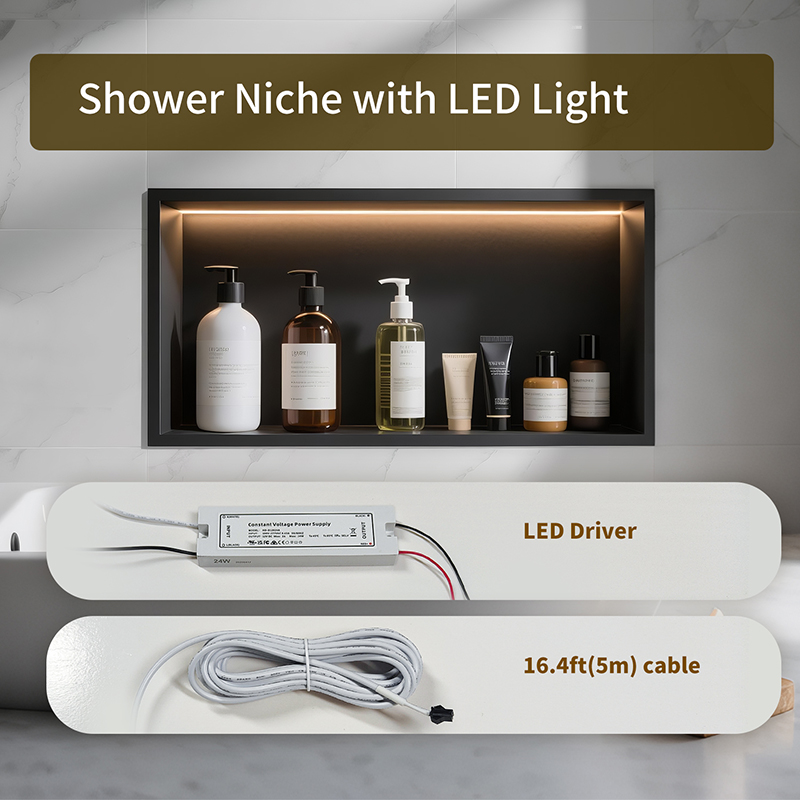 LED Lighted 2-Tier Recessed Shower Niche- Illuminated Wall Shelf for Modern Bathroom Storage