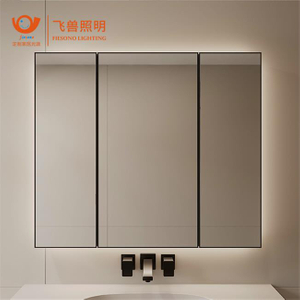 Aluminum bathroom storage wall mirrored cabinet with 3 Door adjustable shelves and led light over the toilet