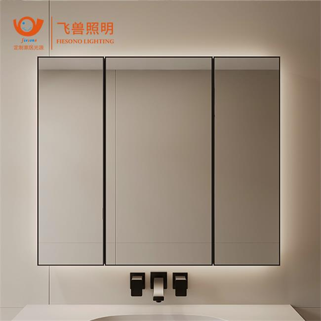 Aluminum bathroom storage wall mirrored cabinet with 3 Door adjustable shelves and led light over the toilet