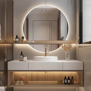 Fiesono Custom Lighted Affordable Smart Round Bathroom Mirrors with Bluetooth Connectivity