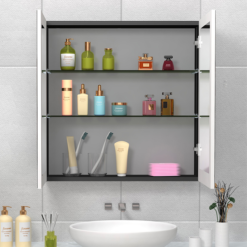 Fiesono Wall-mounted Aluminum Adjustable Lighted Led Mirror Bathroom Storage Medicine Cabinet With Adjusted Shelves