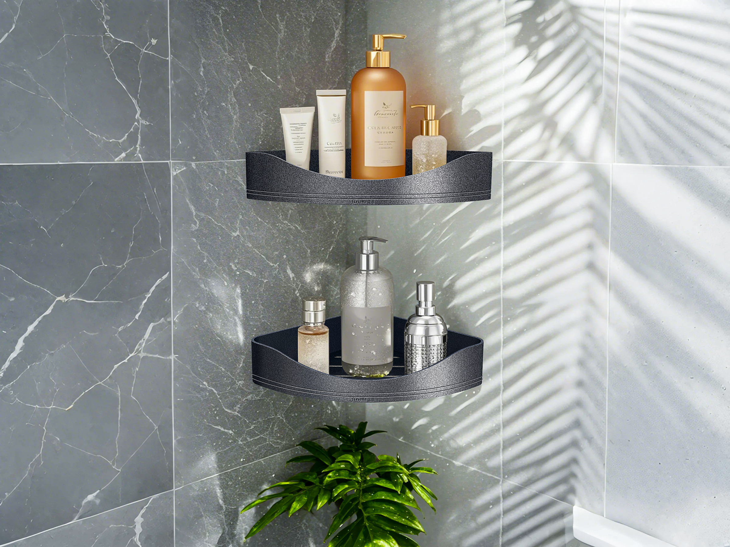 Modern Corner Bathroom Shelf – Double Tier