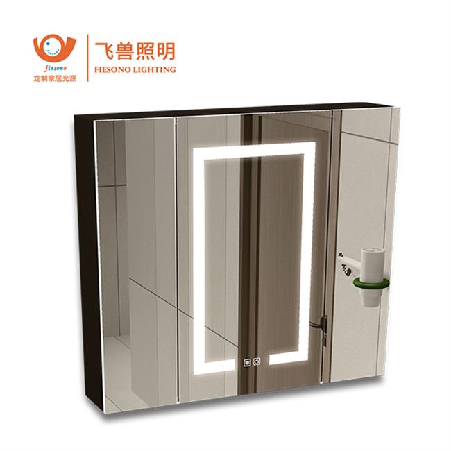 Fiesono Hotel Modern High Quality Stylish Custom Bathroom Aluminum Mirror LED Cabinet 