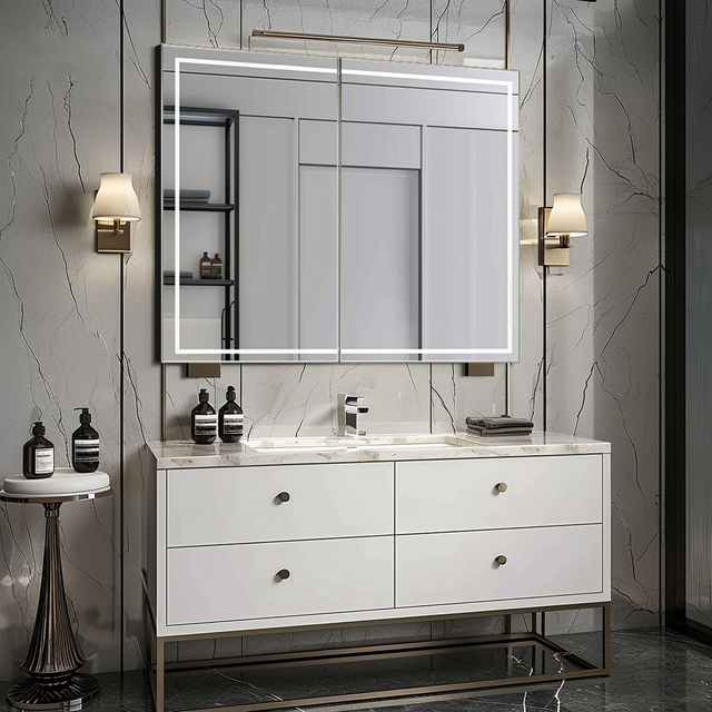 FIesono Custom Aluminum Bathroom Cabinets with Mirror and Lights