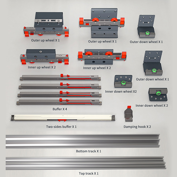 Wardrobe Sliding Hanging Door Soft Close Three-door 80KG Heavy Duty Overlay Topline Mechanism Sliding Door Roller Wheel 