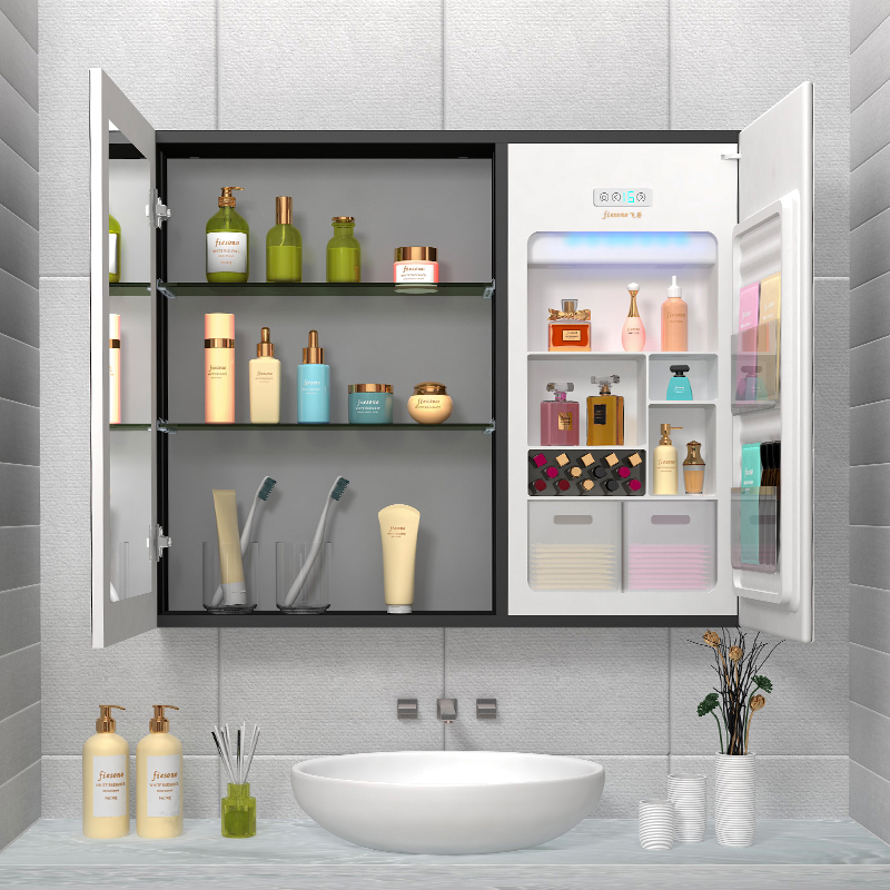 Fiesono Wall-mounted Aluminum Adjustable Lighted Led Mirror Bathroom Storage Medicine Cabinet With Adjusted Shelves