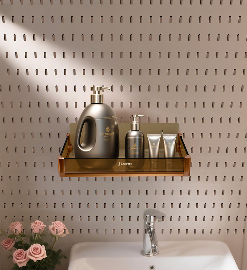 FIESONO Medium-Length Pegboard Storage Box (Metal + Glass)