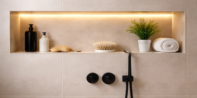 Horizontal shower niche Horizontal shower niche