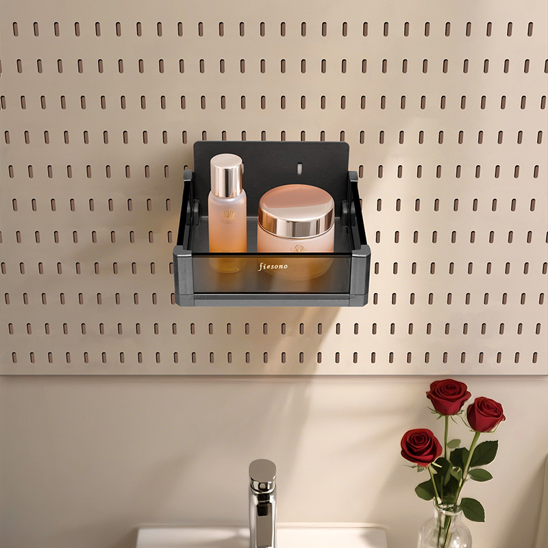 FIESONO Small Square Pegboard Storage Box (Metal + Glass)