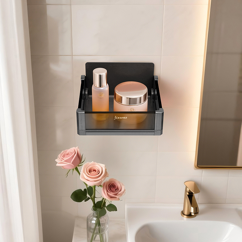 FIESONO Small Square Pegboard Storage Box (Metal + Glass)