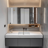 Fiesono Modern Mirrored Aluminum Bath room Vanity Custom-made LED Bathroom Storage Floating Cabinet