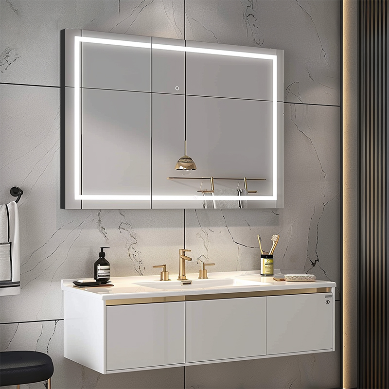 Fiesono Custom Lighted Versatile Modern Simple Aluminum Bathroom Cabinets: Single, Double, or Triple Door